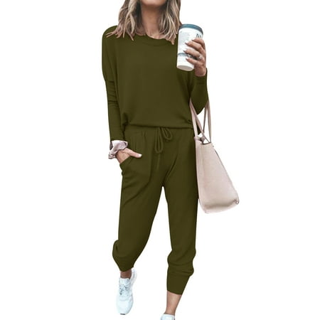 

Women Comfy 2 Pieces Long Sleeve Lounge Sets Crewneck Tracksuits Pullover Sweatpants Soft Pajamas Set