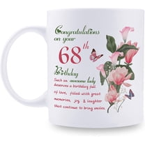 68th Birthday Gifts for Women - Congratulations on Your 68th Birthday Awesome Lady Mug - 68th Birthday Gifts for Grandma Mom Friend Sister Aunt Coworker - 11oz Coffee Mug
