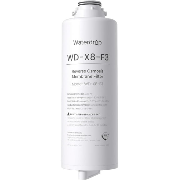 Waterdrop WD-X8-F3 Filter, Only Replacement for WD-X8 800 GPD Reverse Osmosis System, 24-month Lifetime, Reduce PFAS