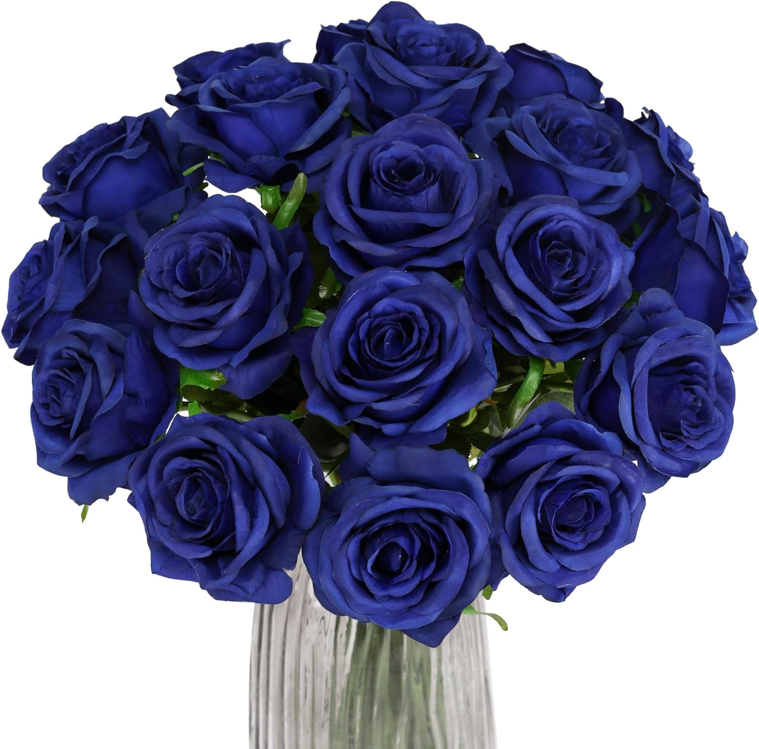 Blue Fake Roses Artificial Flowers - Fake Artificial Roses Silk Flowers with Stems for Home Wedding Hotel Office Centerpiece Decor（Navy Blue）