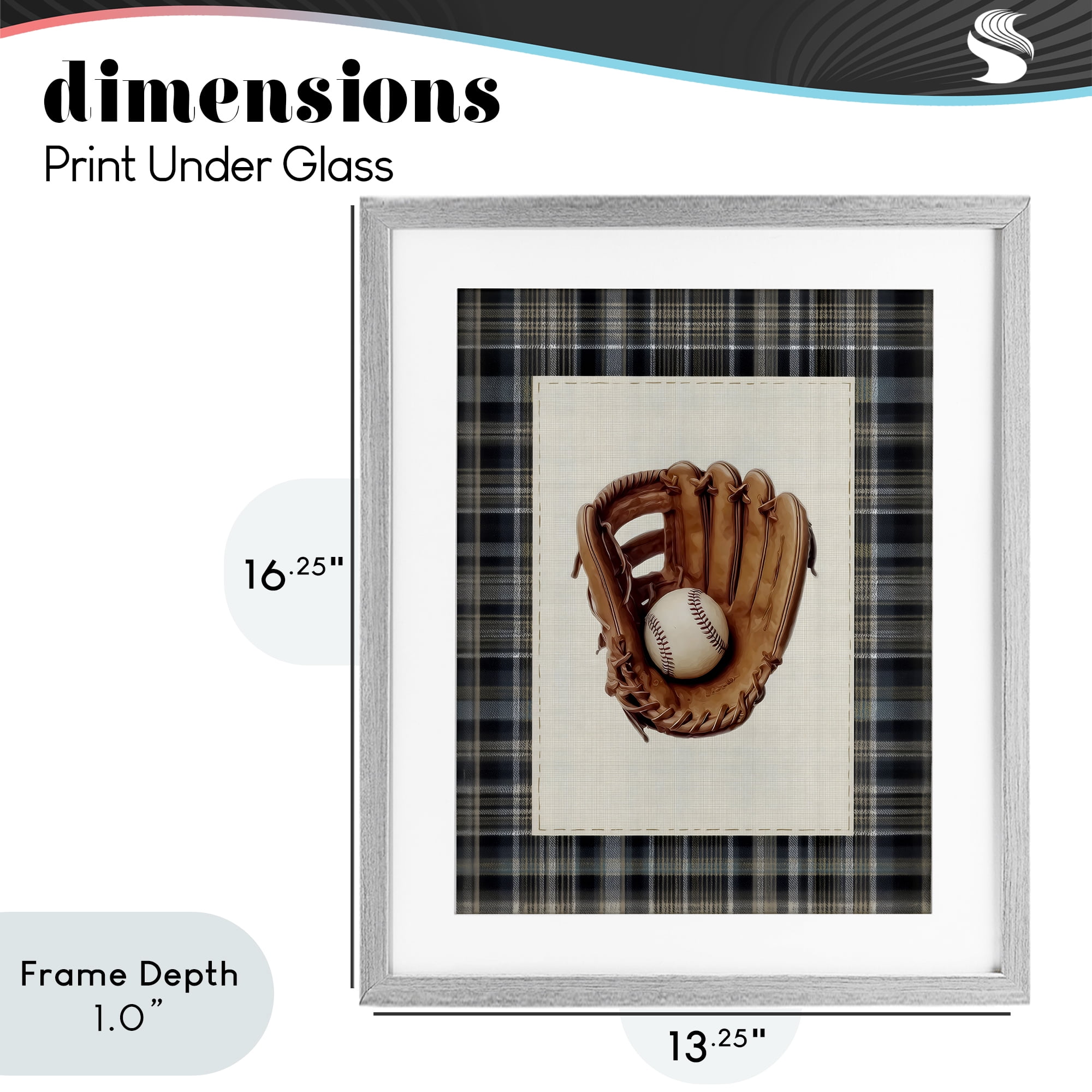 Stupell Industries Baseball Glove with Plaid Gray Framed Print Under Glass, design by Arlington Prints