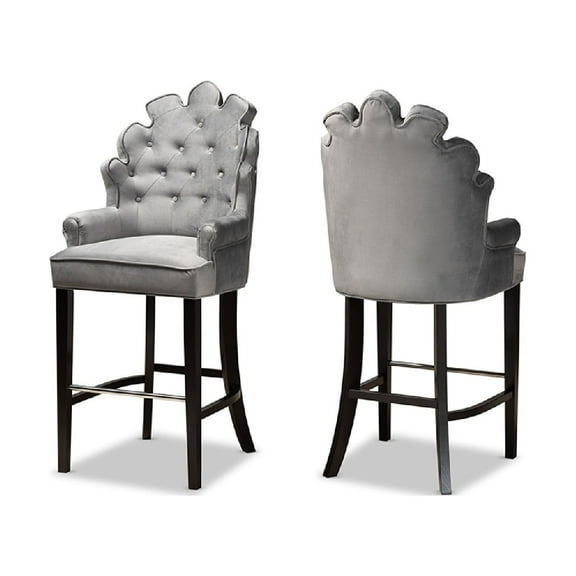 Baxton Studio Chloe Modern and Contemporary Dark Grey Velvet Upholstered and Dark Brown Finished Wood 2-Piece Bar Stool