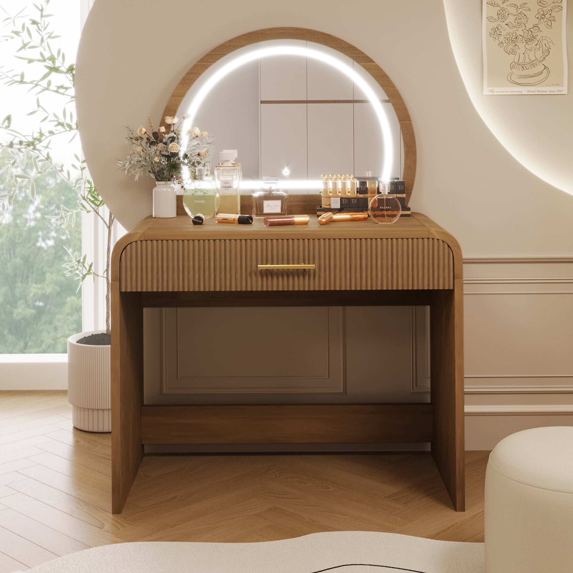 Mintazer 39" Makeup Vanity Table with Touch Screen 3 Adjustable Lighted Mirror, Dressing Table with Drawer for Bedroom, Espresso