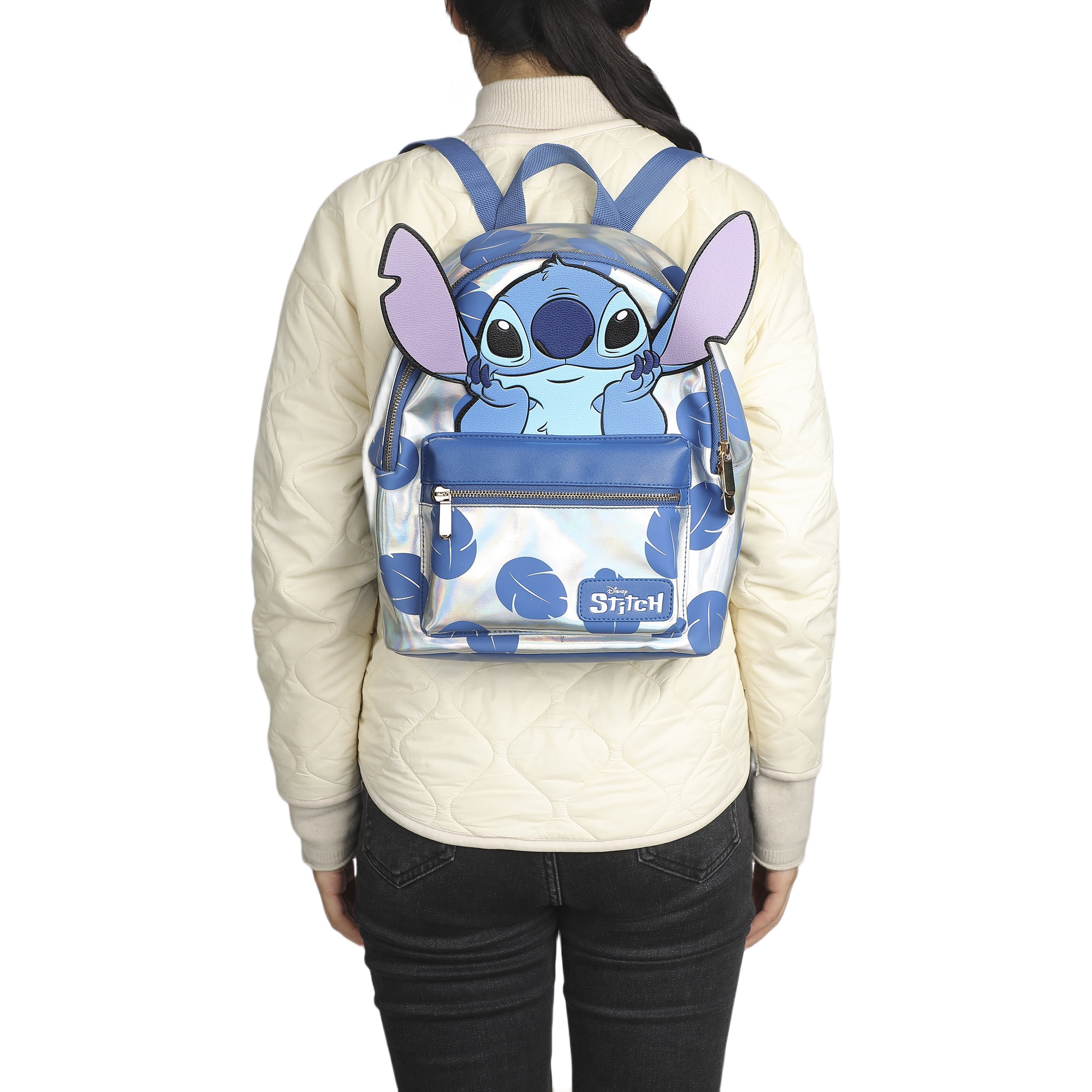 Disney Stitch Blue Leaves 12.6" White Mini Backpack