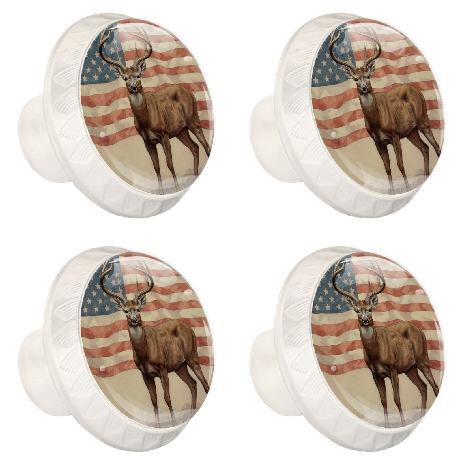 4 Pcs Deer and American Flag Knobs for Kitchen Cabinet Cupboard Dresser Bookcase Drawer Pulls Handles Round Home Decor