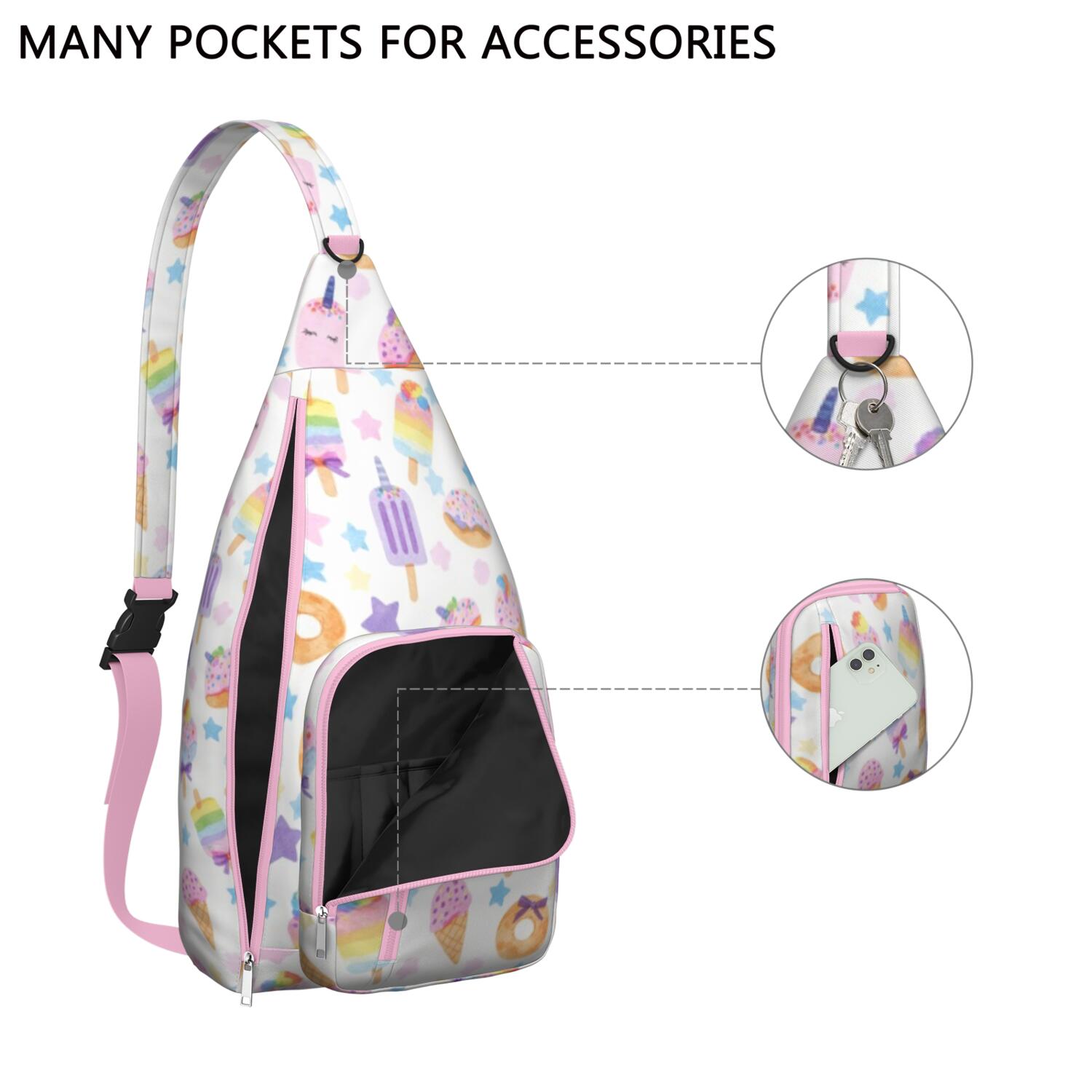 Travel Sling Bag for Men with Adjustable Shoulder Strap Shoulder Backpack Chest Bag Travel Hiking Daypacks Ice Cream