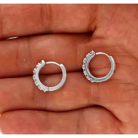 14k White Gold Plated Round Cut Lab Created White Diamond Small Huggie Hoop Earrings Men's Women's