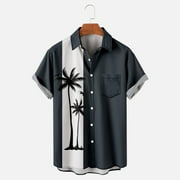Shirts for Men Mens Summer Trendy Hawaiian Style Short Sleeve Casual Shirts Mens Graphic Tees T Shirts for Men Big And Tall On Sales Navy,4XL