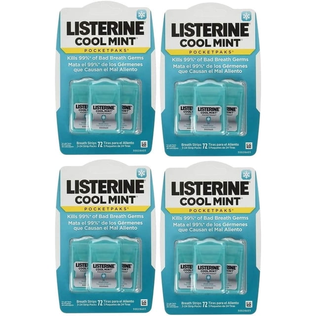 Breath Strips Listerine Cool Mint Pocketpaks, 12-24 tiras, 288 unidades