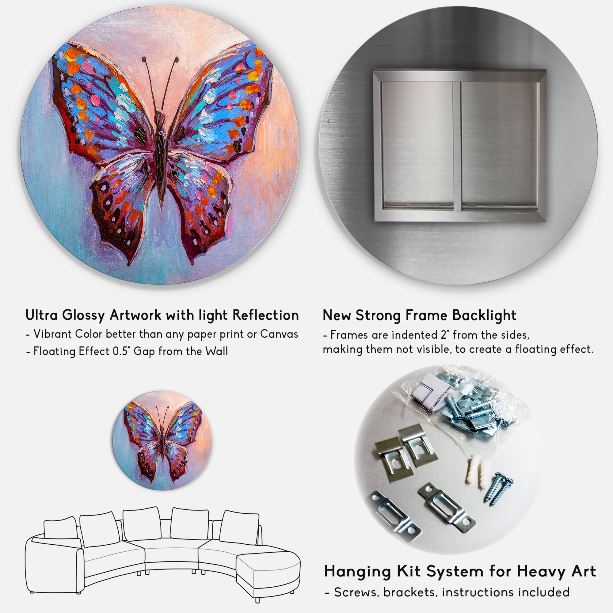 Designart 'Ancient Blue Butterfly II' Modern Circle Metal Wall Art 36x36 - Disc of 36