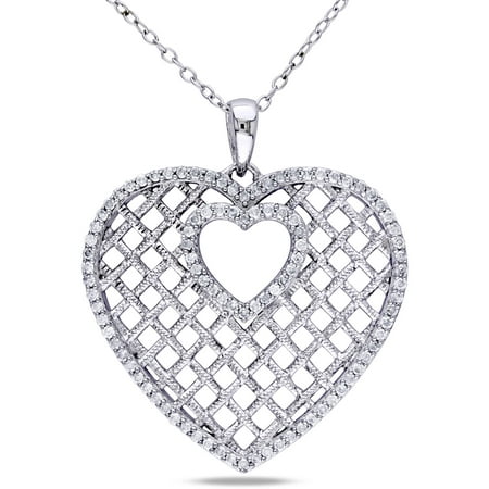 Miabella 1/2 Carat T.W. Diamond Sterling Silver Mesh Heart Pendant, 18
