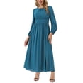 thumbnail image 1 of INSPIRE CHIC Vestidos de Mujer Cuello Redondo Mangas Largas de Linterna Vestido Maxi Formal XL Azul Lago, 1 of 6