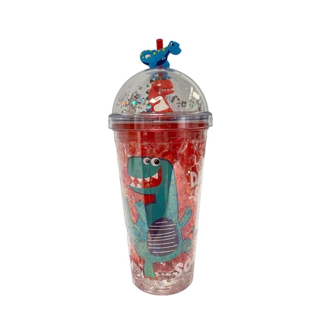 Vaso Botella de Agua Infantil De Plastico Figura Dinosaurio Con Led Rojo 450 ml