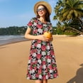 thumbnail image 4 of Balery Skull and Roses Vestidos sueltos de manga corta para mujer, vestidos de verano 2025, vestidos casuales de corte A con vuelo., 4 of 6