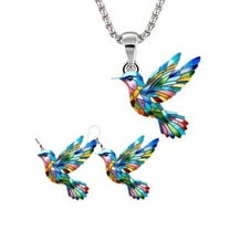JZROCKER Fashion Acrylic Hummingbird Pendant Necklace and Earrings Handmade Colorful Jewelry Set Trendy Women's Accessories