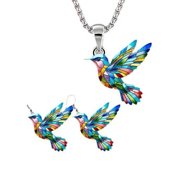 JZROCKER Fashion Acrylic Hummingbird Pendant Necklace and Earrings Handmade Colorful Jewelry Set Trendy Women's Accessories