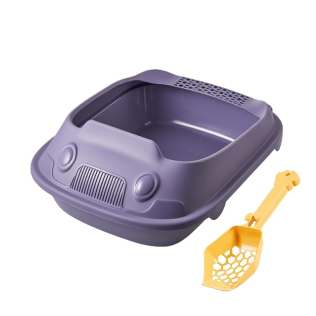 Caja de arena para gatos Yuyangstore antisalpicaduras con pala marco desmontable lados altos interior Morado 37x51x195cm