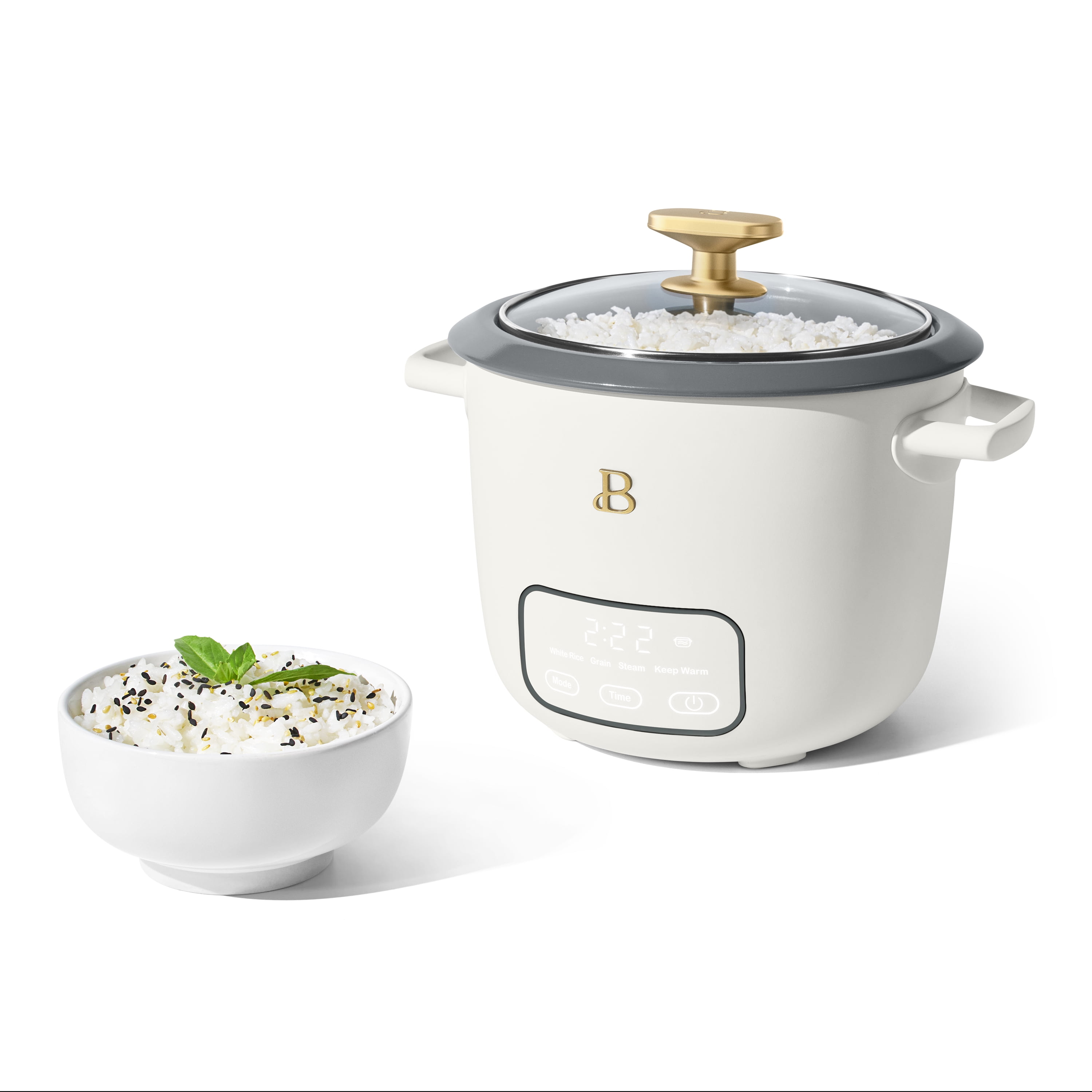 Beautiful 6-Cup Cooked, 3-Cup Uncooked Digital Electric Rice and Grain Cooker with Glass Lid, White Icing by Drew Barrymore