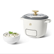 Beautiful 6-Cup Cooked, 3-Cup Uncooked Digital Electric Rice and Grain Cooker with Glass Lid and EverGood Ceramic Nonstick Coating, White Icing by Drew Barrymore