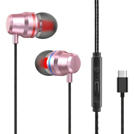 Deyuer YT1 Wired Earbuds In-ear Heavy Bass Metal Type-C Wire Control Music Earphones for Gaming