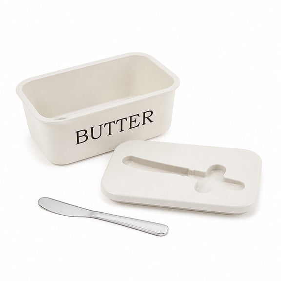 Butter Dish with Lid and Knife for Kitchen Countertop, Large Food-Grade PP Butter Holder with Cover, White Butter Container with Stainless Steel Butter Knife for Refrigerator & Table