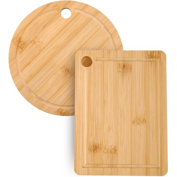 TEMOGU-Small Cutting Board Set of 2 - Butcher Block with Juice Groove for Fruits and Vegetables, Mini Bamboo Wood Chopping Board for Kitchen Gadgets