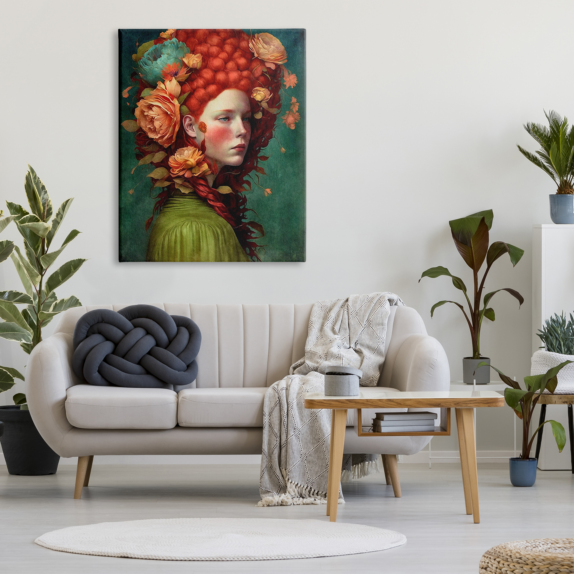 Stupell Industries Woman with Peonies Portrait Botanical & Floral Painting Gallery Wrapped Canvas Print Wall Art, 36 x 48