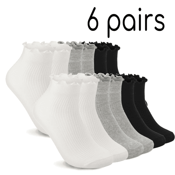 6 Pairs Women's Ruffle Socks Cute Ankle Socks Super Soft Breathable Cool Frilly Socks For Mary Jane Shoes