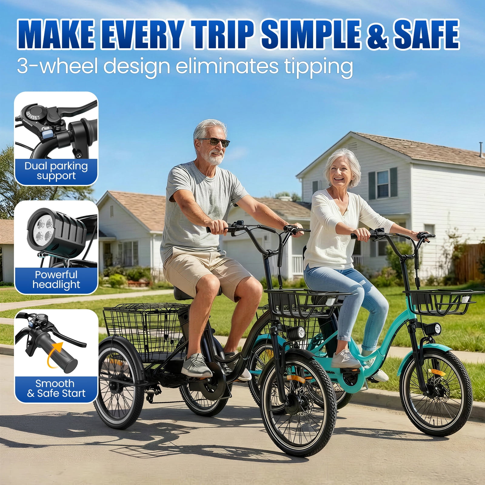 Flycity Electric Tricycle for Adults, Peak 1200W Electric Trike with 48V 15Ah Removable lithium battery, 20" 7 Speeds 3 Wheels Electric Bikes, Green