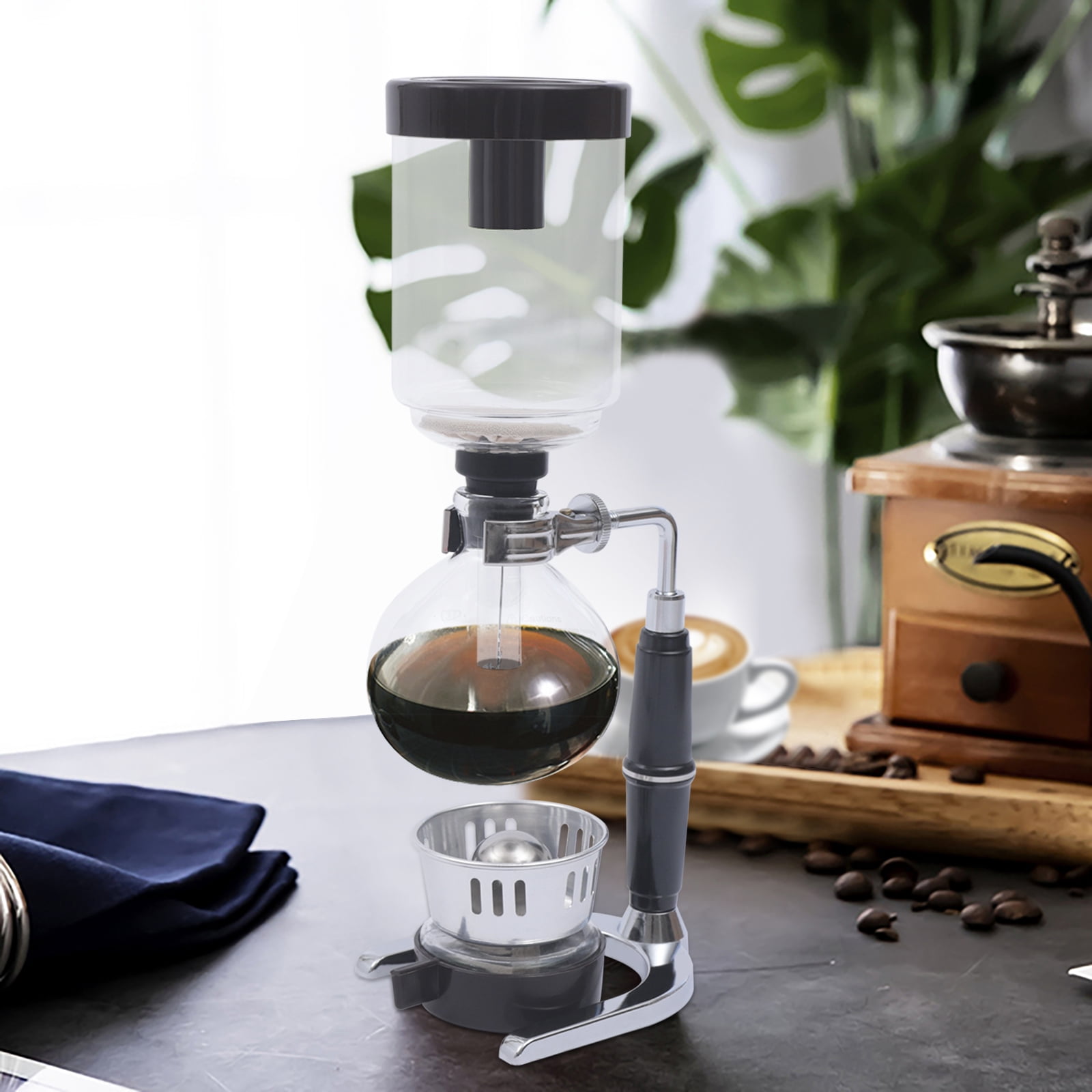 Black Glass Stainless Steel 13x36.5cm Siphon Coffee Pot 360ml Alcohol Lamp Coffee Maker Retro Coffee Set