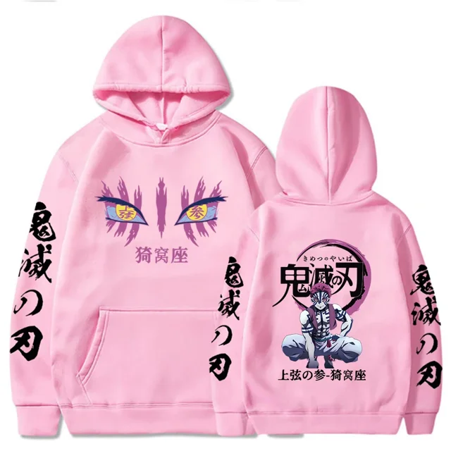Sudaderas con capucha de Anime japonés Demon Slayer para hombre, ropa de calle con imágenes de Manga Akaza, Jersey con capucha de manga larga y cuello redondo