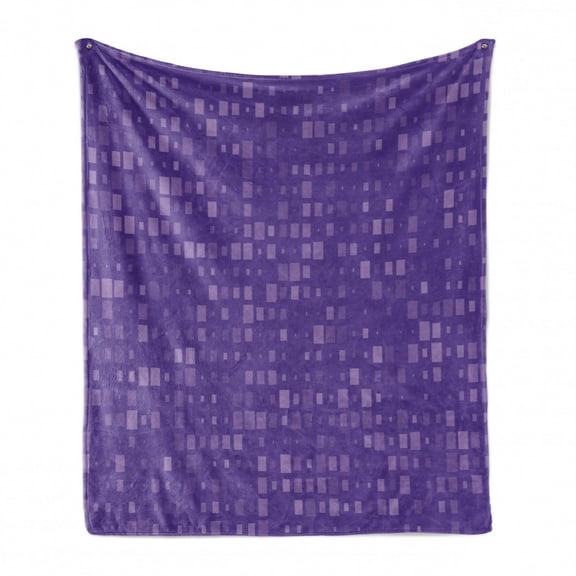 Abstract Soft Flannel Fleece Throw Blanket, Geometrical Squares Composition Funky Style Modern Pattern, Cozy Plush for Indoor and Outdoor Use, 50" x 70", Dark Indigo Violet, by Ambesonne