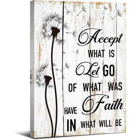 Rustic Dandelion Wall Art Inspirational Wall Decor for Bedroom Living Room Accept What is Quote Wall Art Vintage Dandelion Decor Farmhouse Family Canvas Painting Artwork for Home Decorations 12x16"