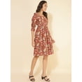 thumbnail image 5 of Janasya Women's Red Cotton Floral Printed Gathered Dress, 5 of 8