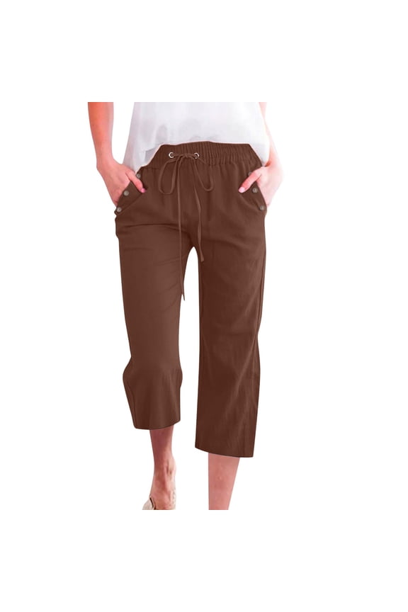 Capris for Women Button Capri Pants with Pockets Gym Capris Tummy Control Leggings Ladies Capri 2026 Joggers Sweatpants Full Length Capri Lounge Pants Trousers Comfortable Capri Pants Coffee