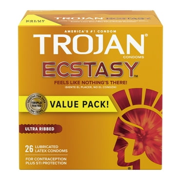 Trojan Ultra Ribbed Ecstasy Lubricated Condoms Value Pack, 26 Count
