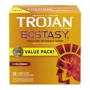 TROJAN Ultra Ribbed Ecstasy Lubricated Condoms Value Pack, 26 Count
