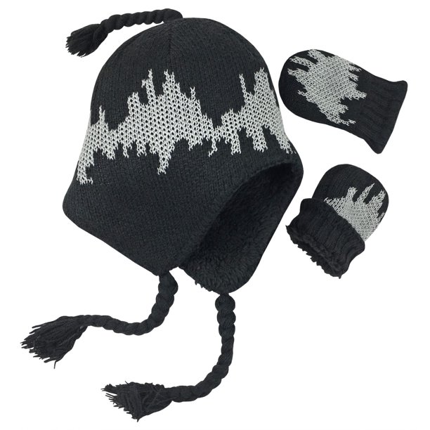 N'Ice Caps Little Boys Baby Knit Sherpa Lined Hat Mittens Winter Set