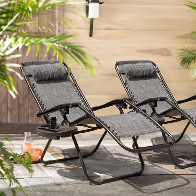 Homall Chaise Zéro Gravité Pliable pour Patio avec Porte-Gobelet, Fauteuil Inclinable d'Extérieur Réglable en Tissu Textilène, Chaise Longue Portable, Lot de 2, Double Gris