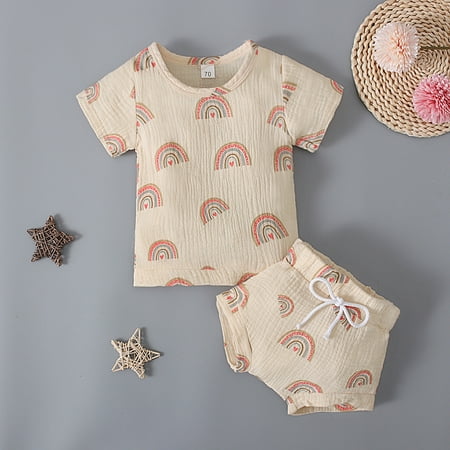 

Qazqa Toddler Girls Boys Short Sleeve Summer Print T Shirt Tops Shorts Casual Clothes Outfits Set 3Y