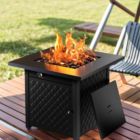 28" Propane Fire Pit, CSA Certified, 60,000 BTU Auto-Ignition Gas Fire Pit Table, Stainless Steel Burner and Lava Rocks, Outdoor Garden Backyard Patio