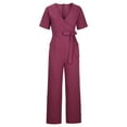 thumbnail image 4 of Ernkv Women's Jumpsuit Sleeveless Suspenders V Neck Split Jumpsuit Fashion Full Trousers Jumpsuit For Lady Wife Daughter Girlfriend Comfy Lounge Casual Solid Color Purple XL, 4 of 8