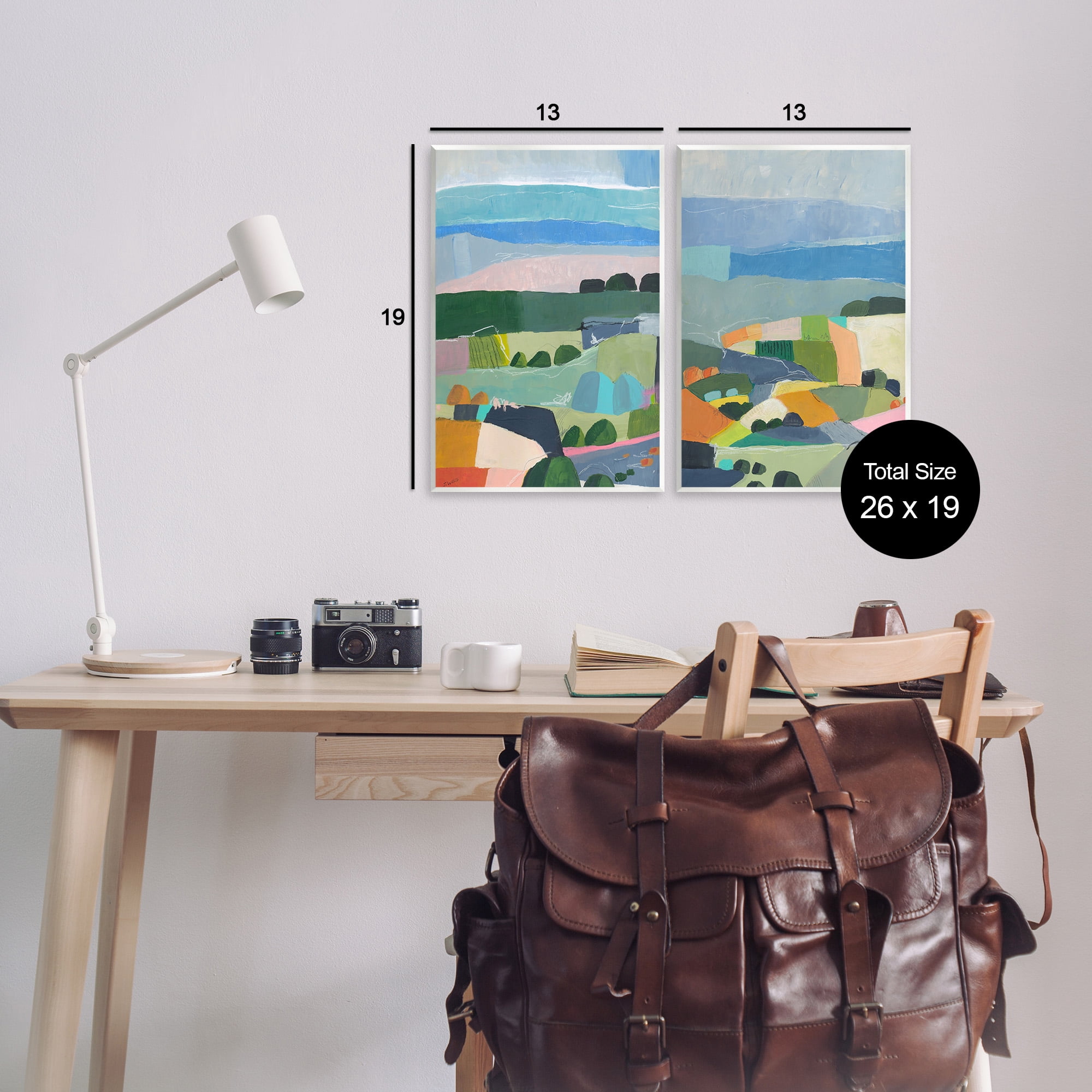 Stupell Industries Modern Farmland & River Landscape Painting Unframed Art Print Wall Art, 13 x 19, Set of 2