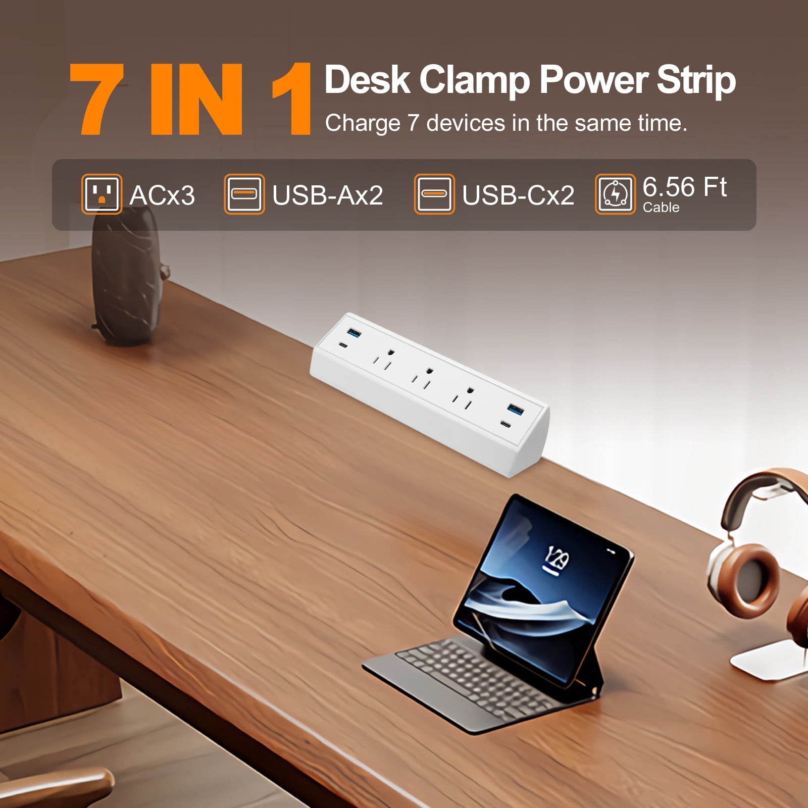 Fast Charge USB C Desk Clamp Power Strip 40W, Desktop Power Station Edge Mount  3 Outlets 4 USB C for Home Office School Hotel ETL White