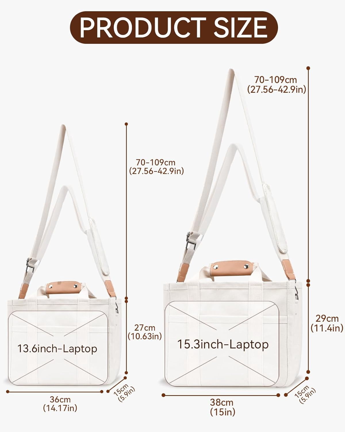 JennyShop Quality Tote Bag with Compartments, Canvas Tote Bag with Multi-Pocket for Women, Large Crossbody Shoulder Handbag