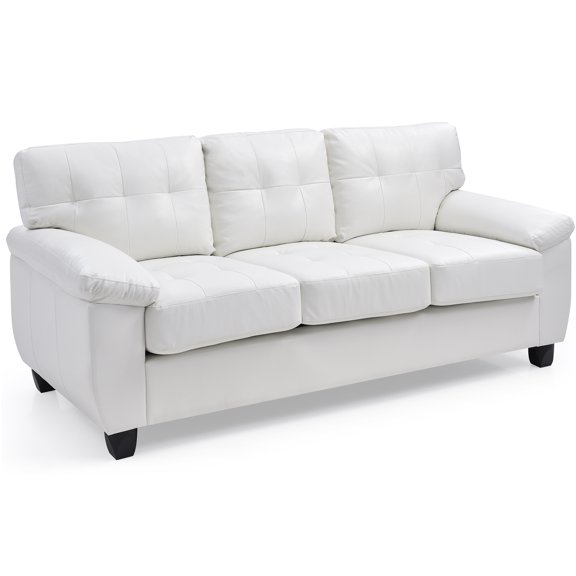 JERFIT Modern 3-Seat Sofa Couch with Removable Backs, PU Leather Upholstery, Pocket Coil Cushions for Living Room, Apartment, White