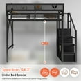 thumbnail image 6 of Mirightone Heavy Duty Metal Loft Bed Frame, Full Loft Bed with Storage Shelves, Stairs and Wardrobe, Space Saving High Loft bed for Adults & Teens, Industrial Apartment Loft Bed, Black, 6 of 12