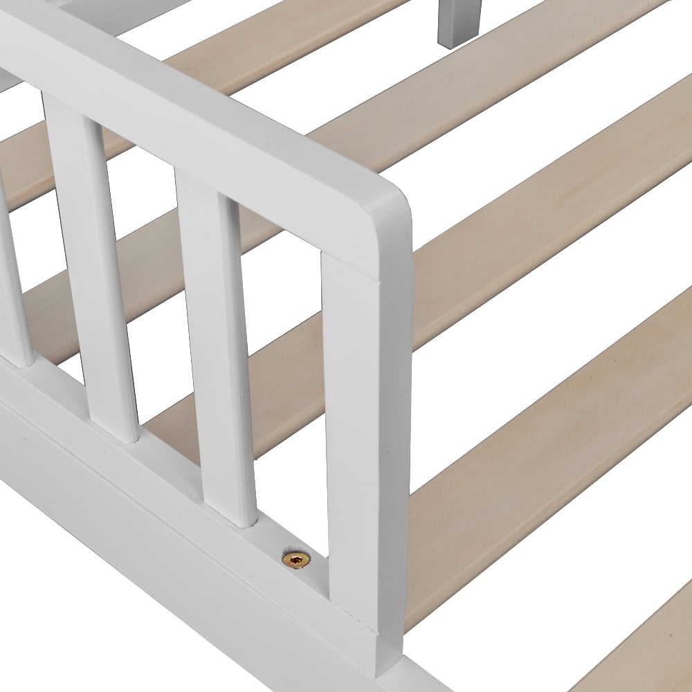 Resenkos Wood Children Toddler Bed Frame with Fence, White Resenkos Wood Children Toddler Bed Frame with Fence, White