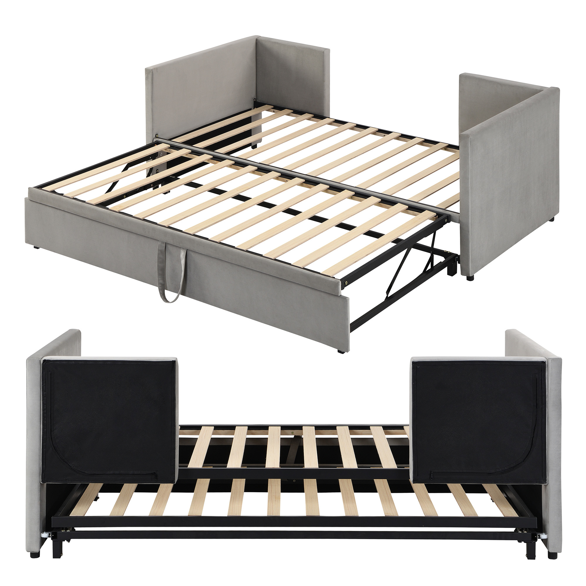 Aukfa Upholstered Expandable Twin-to-King Daybed with Trundle, Gray