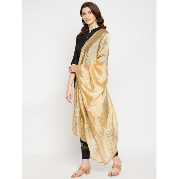 Woman's Indian Ethnic Chunni, Silk Blend Golden Dupatta, Stole, Scarf Shawl Wrap